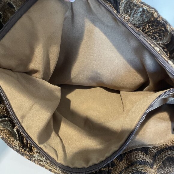 Caribbean Joe Shoulder Handbag Tote Brown Floral Tapestry Faux Leather Trim Boho - Picture 14 of 14